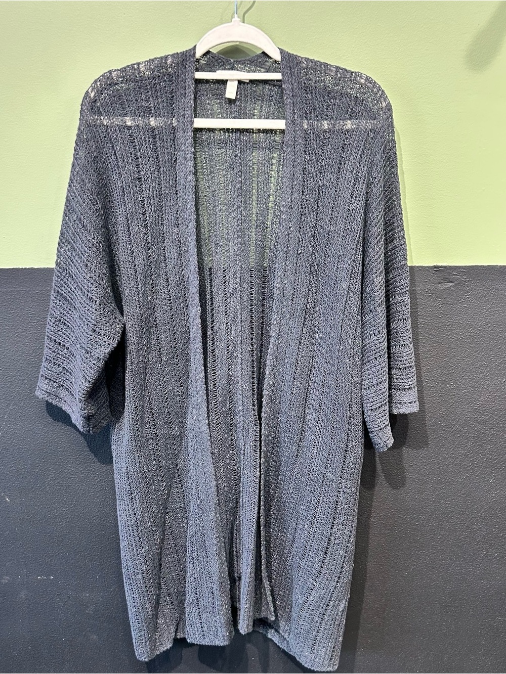 Eileen Fisher Open-Front Slate Gray Knit Cardigan